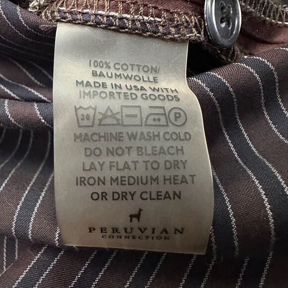 Peruvian Connection x Glenda Bailey Dress Womens Large Striped Shirt Pockets - Picture 12 of 12